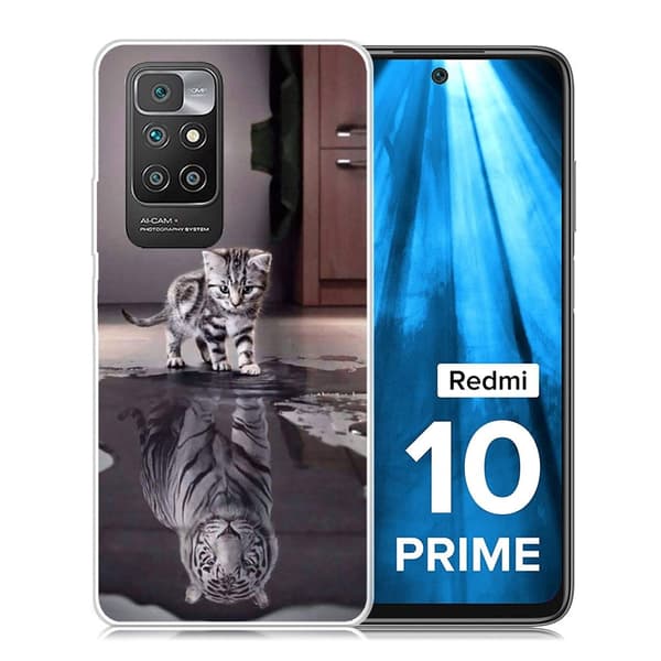 Marble Xiaomi Redmi 10 Prime / Redmi 10 Etui - Katt og Tiger Reflection Silver grey