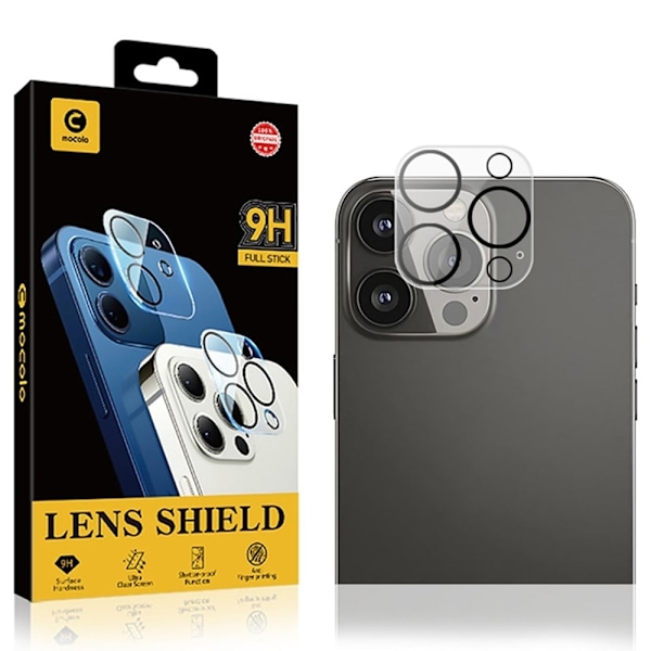 MOCOLO iPhone 13 Pro Max kameralinsskydd av härdat glas med silkestryck Transparent