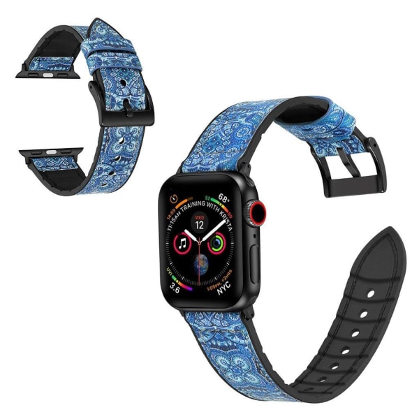 Apple Watch Series 6 / 5 44mm silikoni + nahkapäällysteinen ranneke - Tummansininen Blue