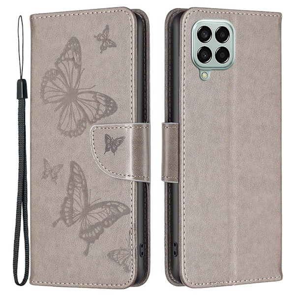 Butterfly läder Samsung Galaxy M33 5G fodral - Silver/Grå Silvergrå