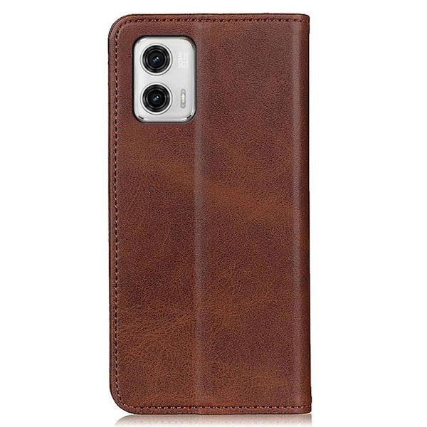 Flip Etui med Pung i Ægte Læder til Motorola Moto G73 - Kaffe Brown