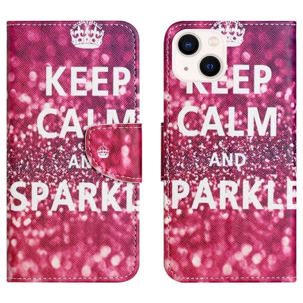 Wonderland iPhone 14 Flippetui - Keep Calm og Sparkle Red