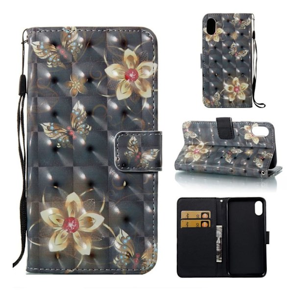 iPhone XR mobilfodral silikon konstläder plånbok stående - Fjärilar och blommor multifärg