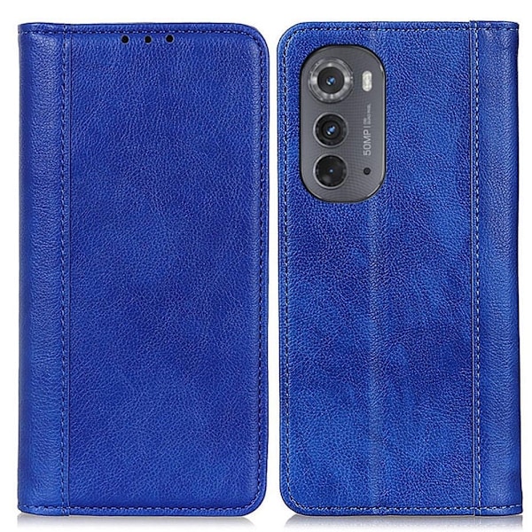 Äkta läder Motorola Moto Edge 2022 fodral med magnetisk stängning Blå