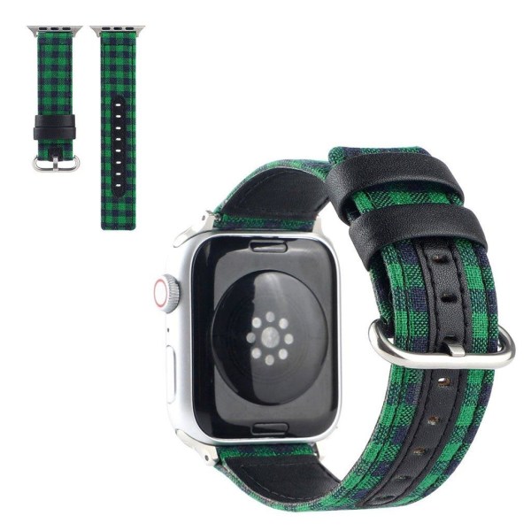 Apple Watch Series 6 / 5 44mm plaid nylon urrem - Sort / Grøn Green