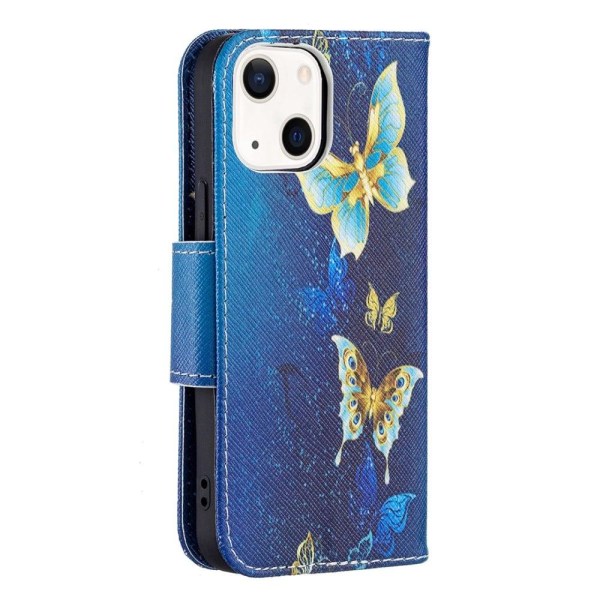 Wonderland iPhone 13 Läppäkotelo - Golden Butterflies Blue