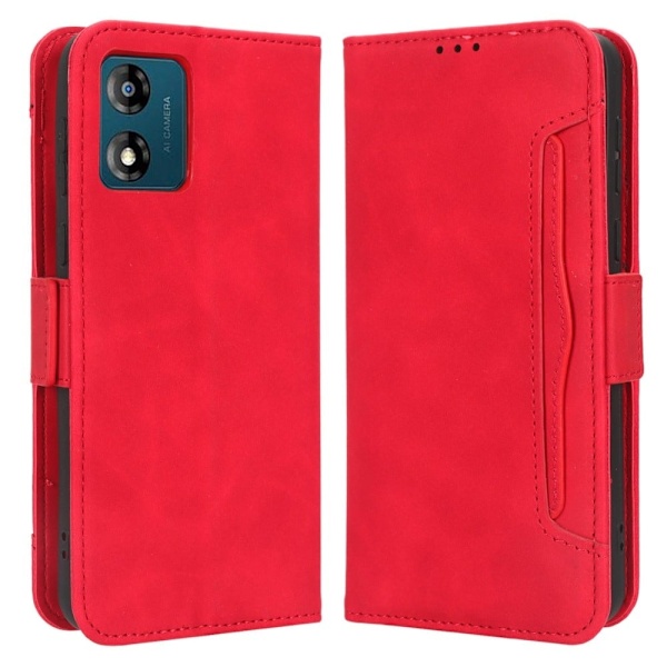 Stilfuldt Læder Etui med Pung til Motorola Moto E13 - Rød Red