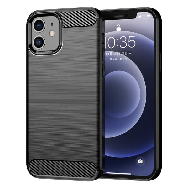 1,8 mm kulfiber børstet tekstur Anti-fall beskyttelse Bagside Fleksibelt cover iPhone 12/12 Pro 6,1 tommer - Sort Black