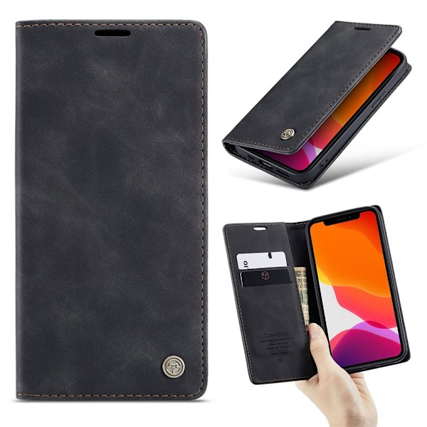 CASEME 013 Series Wallet Auto-absorberet læder Flip Case iPhone 12 Pro Max 6,7 tommer - Sort Black