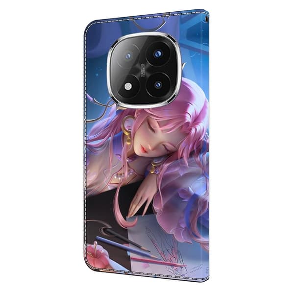 Xiaomi Redmi Note 14 Pro 4G plånboksfodral mönster tryckning stativ läder flip telefonskydd - Törnrosa Rosa
