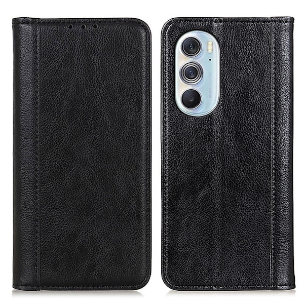 Motorola Edge X30 ægte læderetui med magnetisk lukning - Sort Black