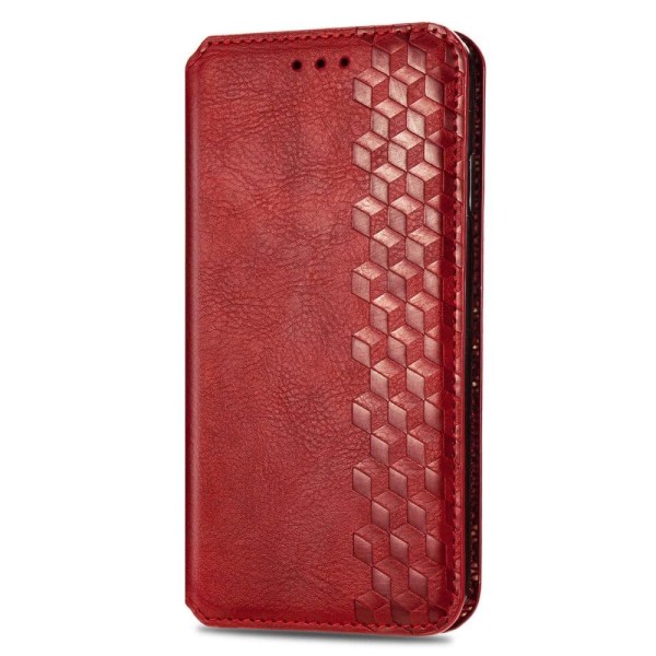 Nahkakotelo With A Stylish Rhombus Imprint For Samsung Galaxy S23 - Punainen Red