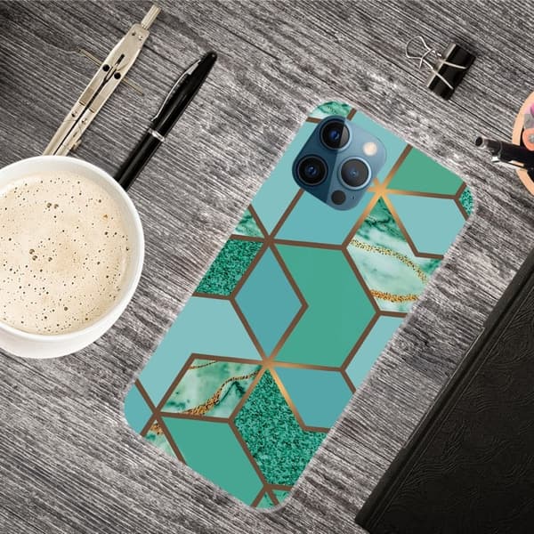 Marble iPhone 15 Pro Etui - Teal Klinkekule Tile Green