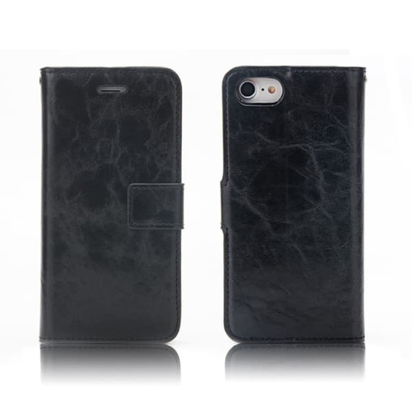 Antonsen iPhone 7/8 Crazy Horse Wallet Flip Case i læder - Sort Black