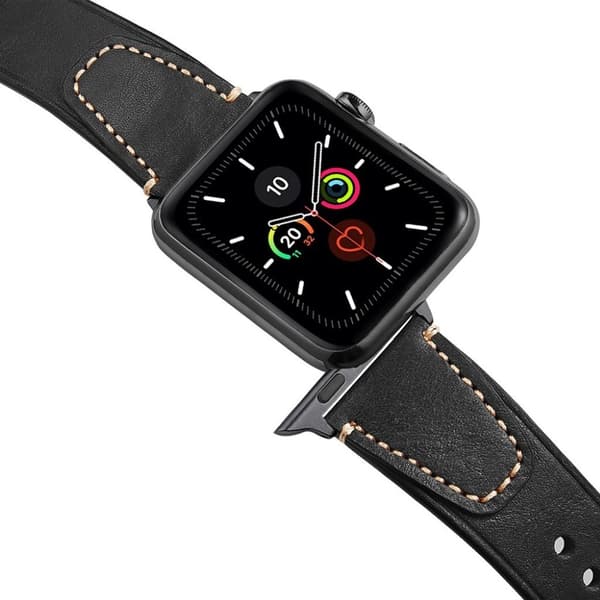 Apple Watch Series 5 / 4 44mm urrem i ægte læder - Sort Black