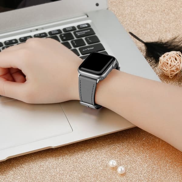 Apple Watch (45mm) Top Layer Cowhide Aitoa Nahkaa Rannekellon Nauha - Harmaa Silver grey