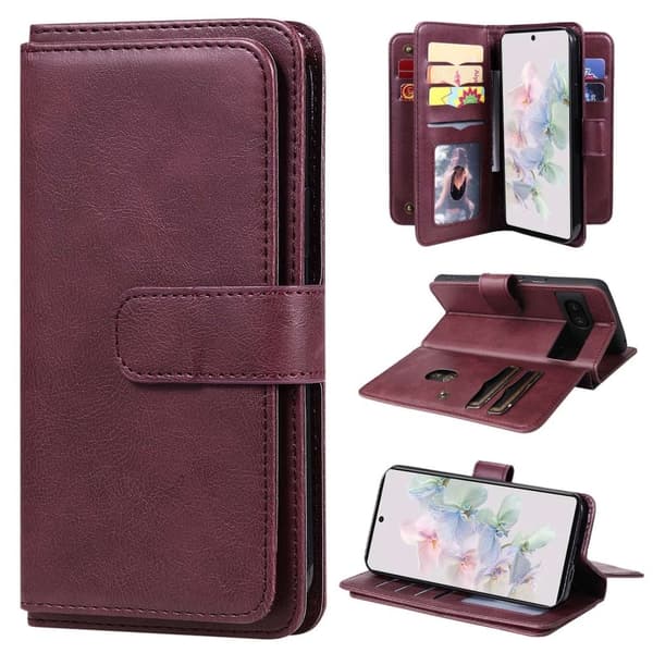 Lommebok-etui med 10 lommeseksjoner for Google Pixel 7 - Vinrød Red