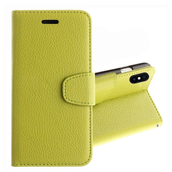 iPhone Xs Max flip etui i litchi-narvelæder - Grøn Green