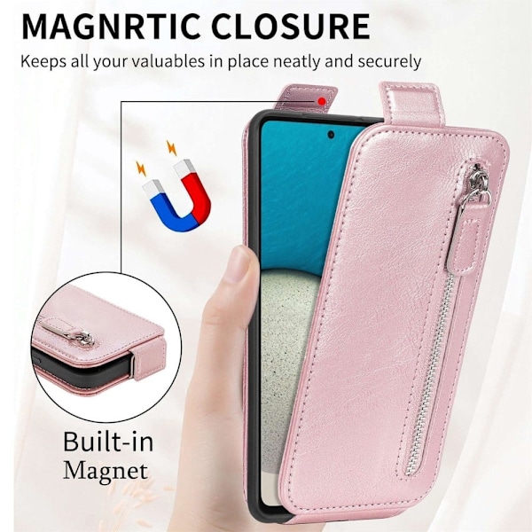 Vertical Flip Phone Suojakotelo With Zipper For Samsung Galaxy M32 5G / A32 5g - Ruusukulta Pink