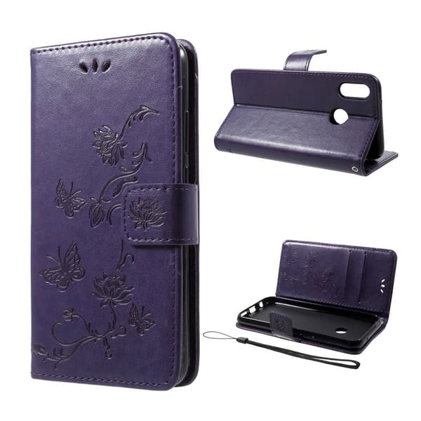 Huawei P20 Lite trykt sommerfugle etui - Mørkelilla Purple