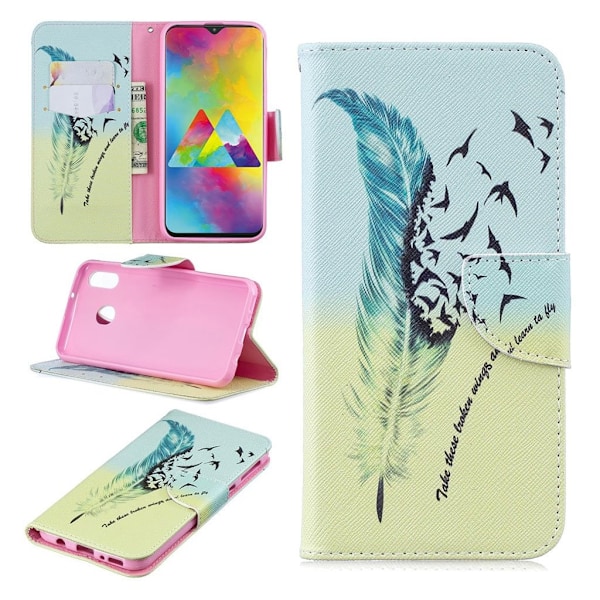 Wonderland Samsung Galaxy M20 etui - Fjermønster Multicolor