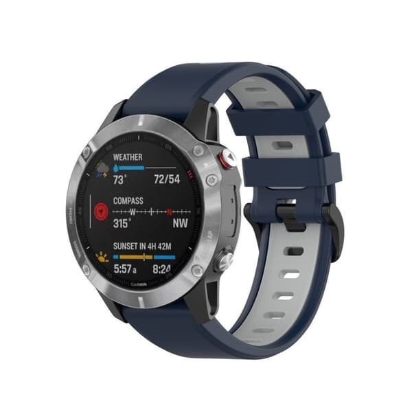 Bi-farvet silikone-urrem til Garmin Fenix 6 / 5 - Mørkeblå / Grå Blue