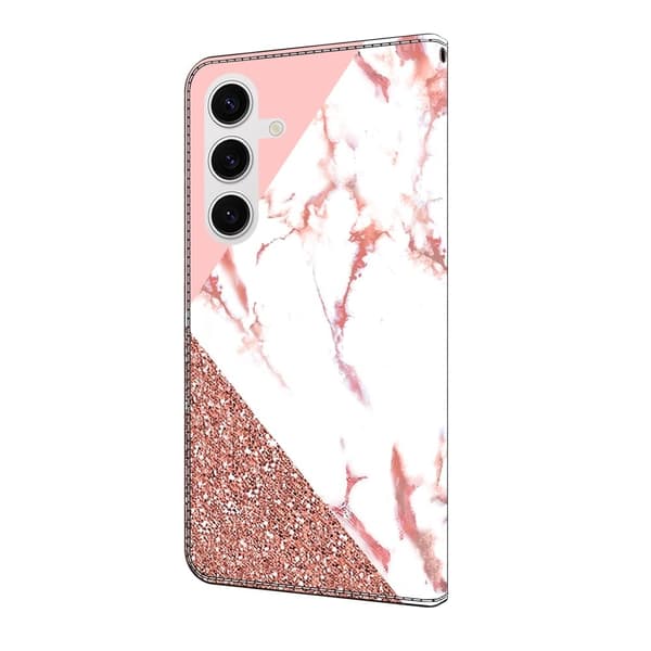Samsung Galaxy S25 Plånboksfodral Mönster Tryck Stativ Läder Flip Telefonskal - Triangulär Marmor Rosa