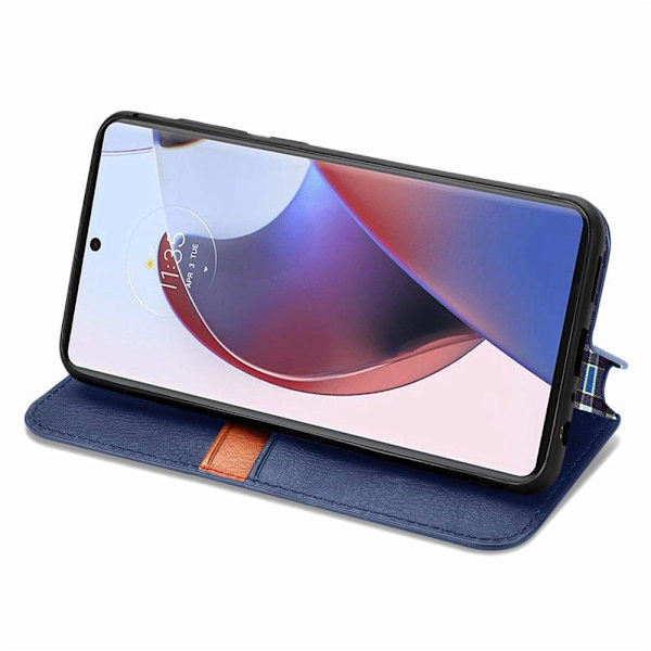 Läderfodral med A Snygg Rhombus Avtryck till Motorola Edge 30 Ultra / X30 Pro - Blå Blå