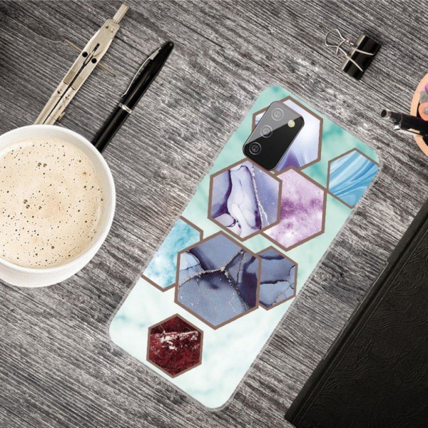 Marble Samsung Galaxy A02s Etui - Hexagon Fragments in Sky Blue Multicolor