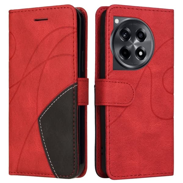 Teksturert læretui med stropp for OnePlus 12R / OnePlus Ace 3 - Rød Red