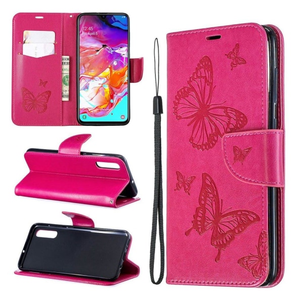 Butterfly läder Samsung Galaxy A70 fodral - Rosa Rosa