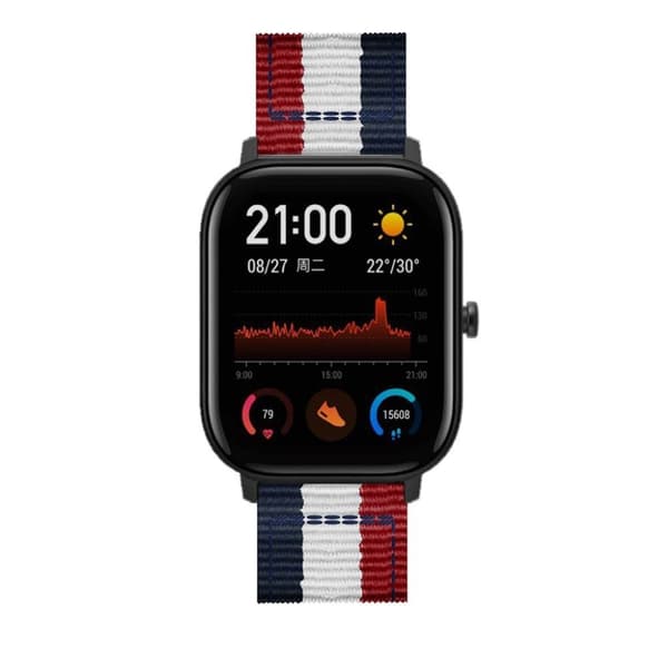 Amazfit Youth vævet nylon Urrem - Blå / Hvid / Rød Multicolor