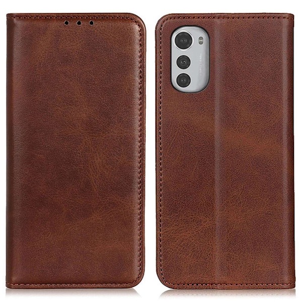 Motorola Moto E32 flip etui i ægte læder med pung – Brun Brown