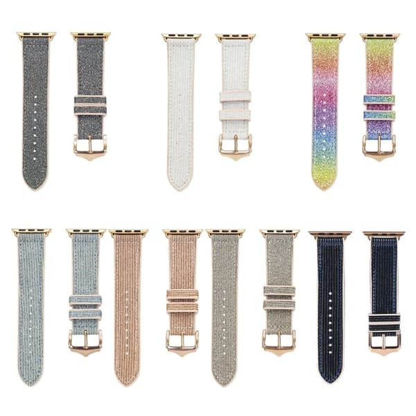 Apple Watch (45mm) glitteröity nahkaranneke - Musta Black