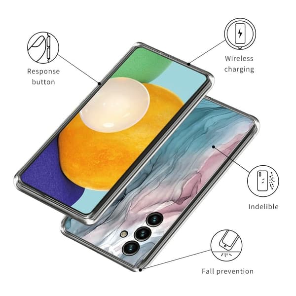 Marble Samsung Galaxy M14 Etui - Rose / Blå Klinkekule Blue
