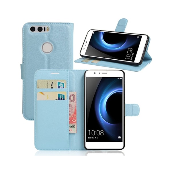 Mankell Huawei Honor 8 Litsi Pintainen Nahkakotelo - Sininen Blue