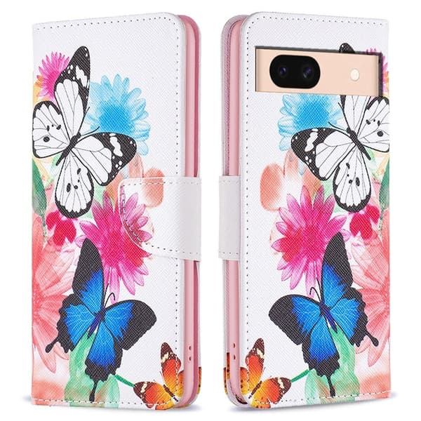 Wonderland Google Pixel 8A flip kuoret - Kaksi Perhosta Pink