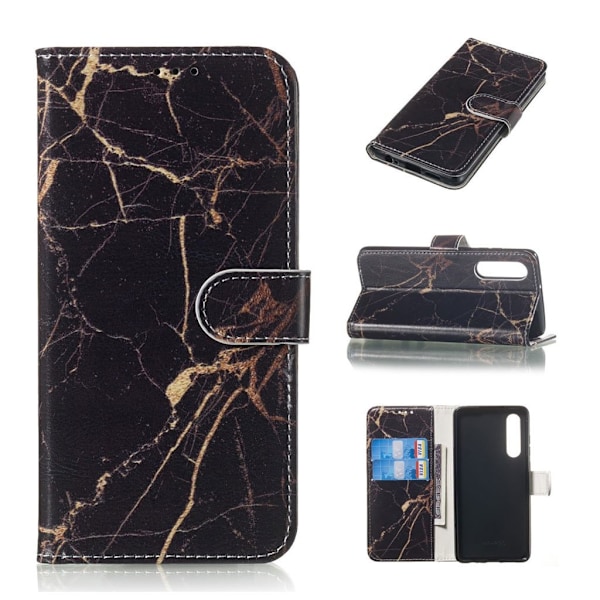Huawei P30 mønstret etui - Sort Marmor Black