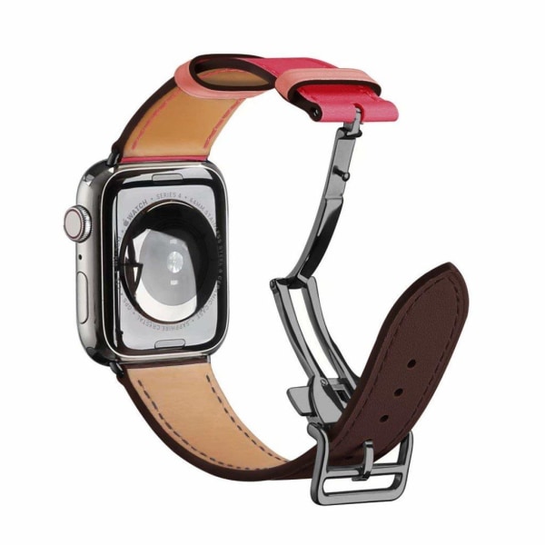 ægte læder rødguld spænde rem til Apple Watch Series 6 / 5 44mm - vinrød / Rose Red