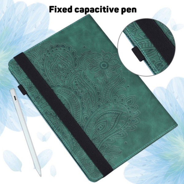 Imprinted flower leather case  for Lenovo Tab M10 FHD Plus - Gre Green
