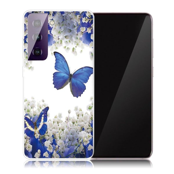 Deco Samsung Galaxy S21 Etui - Sommerfugl og Blomst Blue