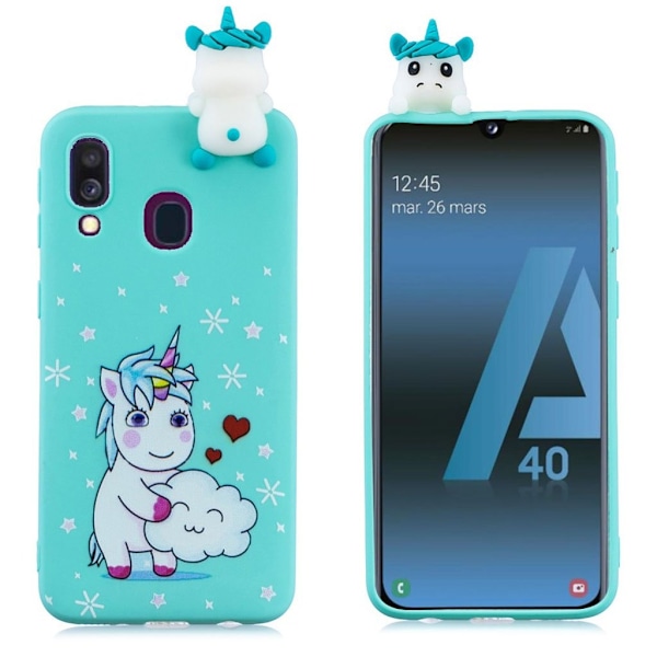 Samsung Galaxy A40 Fodral med 3D-djurmönster - Enhörning multifärg