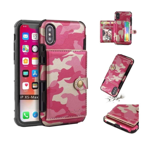 SHOUHUSHEN iPhone Xs Max Camouflage læder hybrid etui - Rose Pink