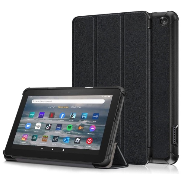 Tri-fold Leather Stand Case for Amazon Fire 7 (2022) - Black Black