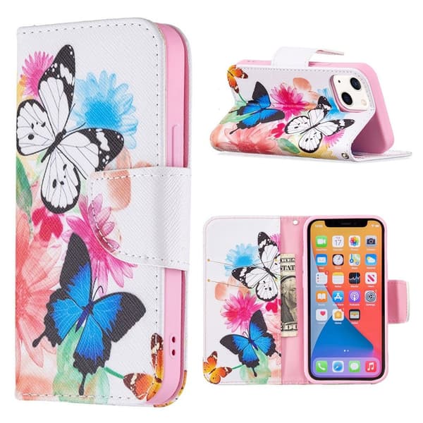Wonderland iPhone 13 Mini flip-etui - To Sommerfugler Multicolor