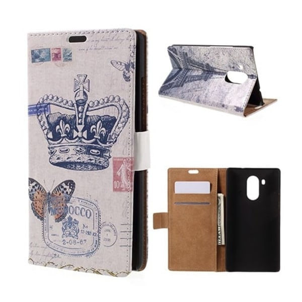 Moberg Huawei Mate 8 læder-etui med stander - Sommerfugl og krone Multicolor