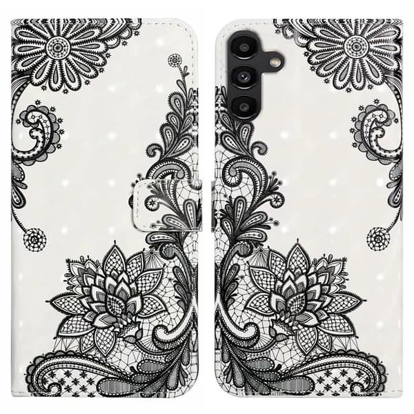 Samsung Galaxy S24 FE Case 3D Pattern Printed Leather Phone Cover Kortholder - Blondeblomst Black