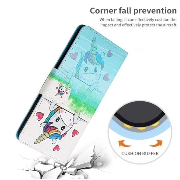Wonderland iPhone 14 Pro Max flip etui - Hjerteform / Hest Blue