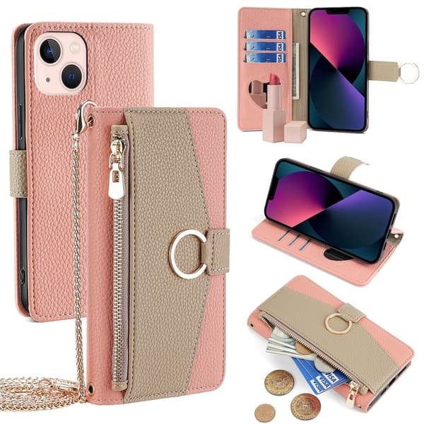 iPhone 13 väskfodral i veganskt läder - Rosa Rosa