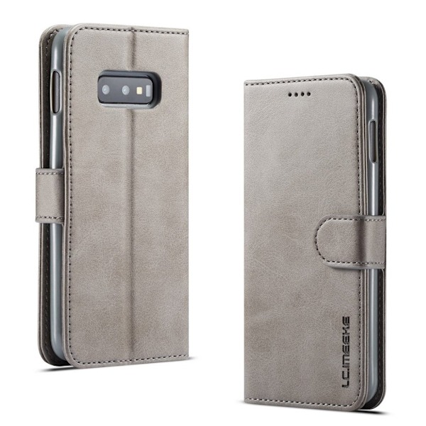 LC.Imeeke läder Samsung Galaxy S10e fodral - Silver/Grå Silvergrå